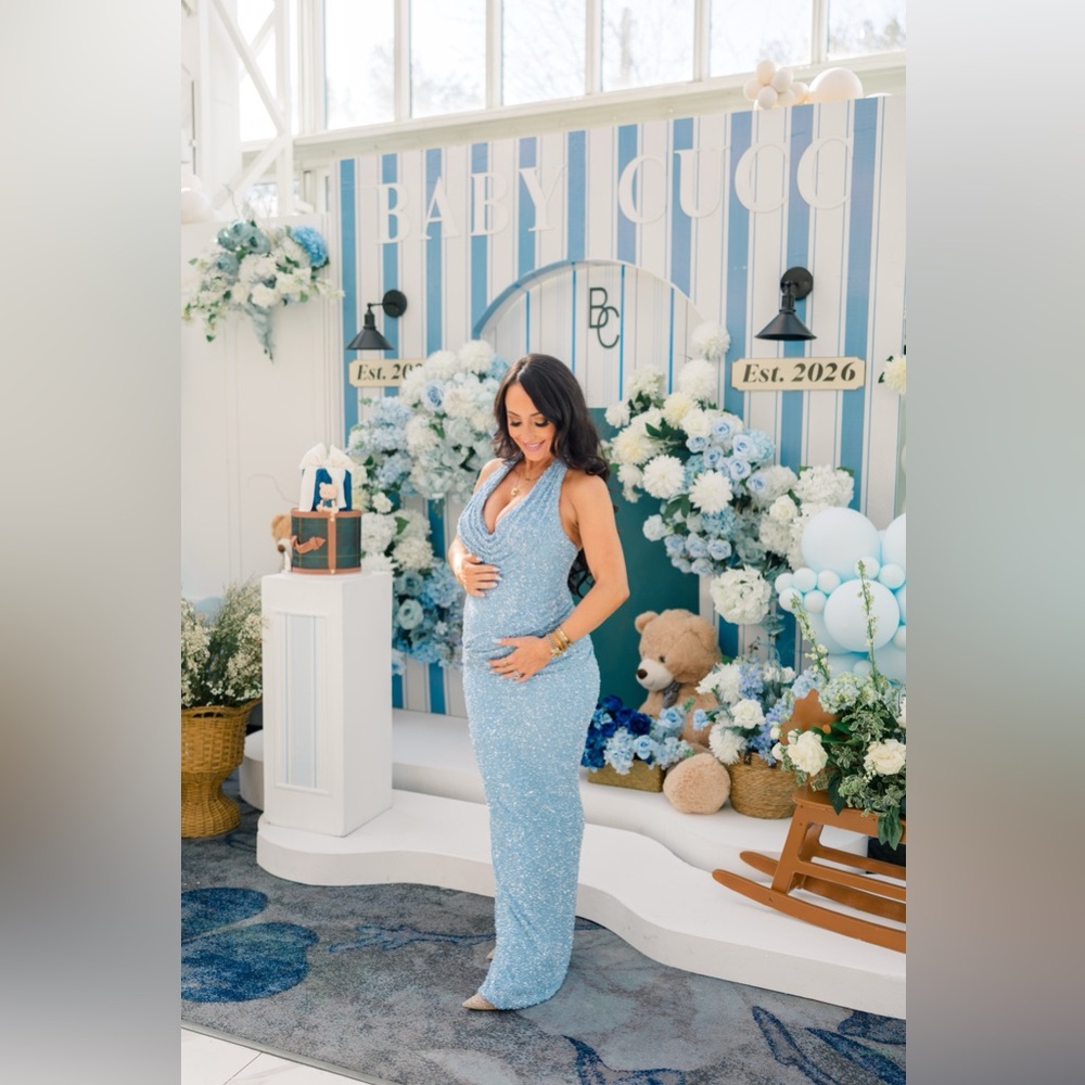 Sequin Halter Maxi Dress in Light Blue - Brand: